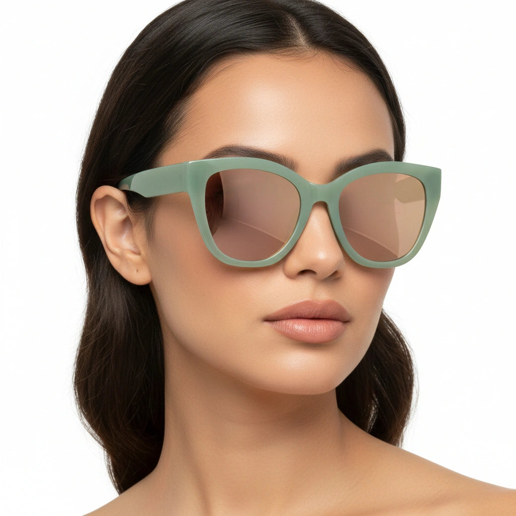 Green with Brown Lenses Cateye Sunglasses For Women LKS2414-GRN