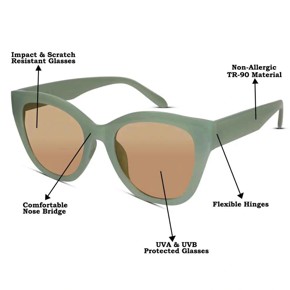 Green with Brown Lenses Cateye Sunglasses For Women LKS2414-GRN