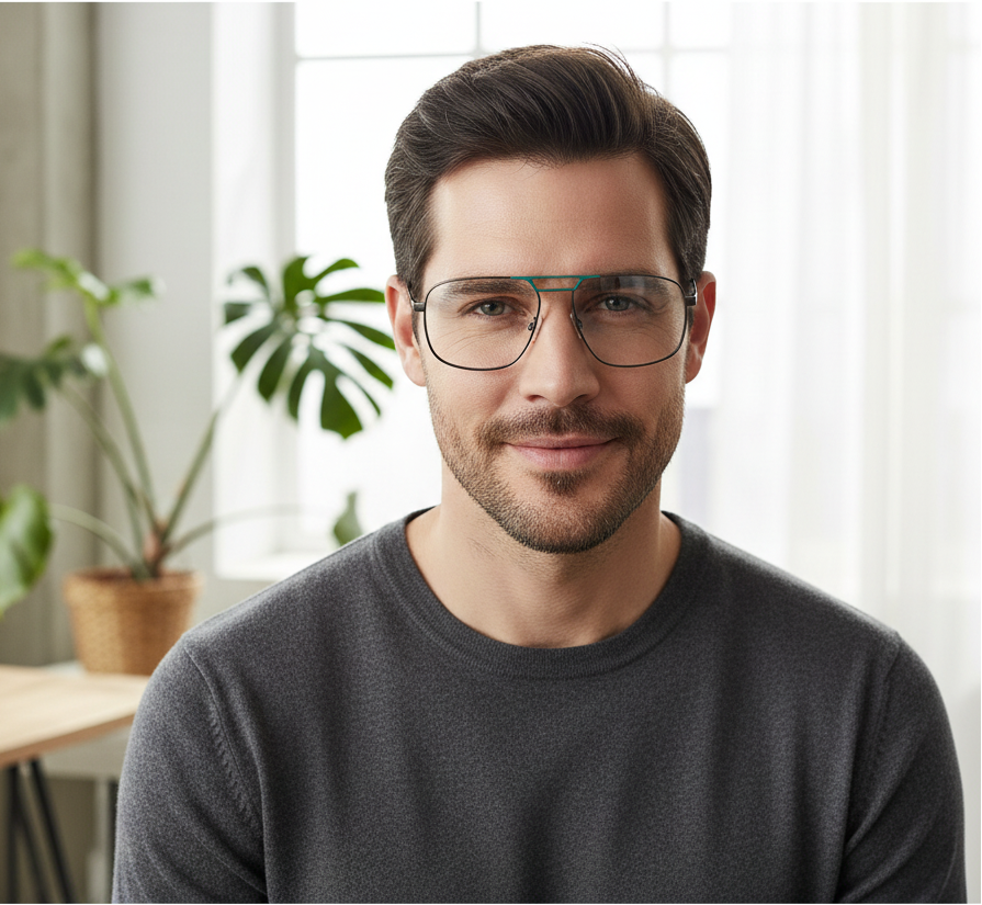 Grey Aviator Eyeglasses & Computer Glasses For Men ELE8615-BLK