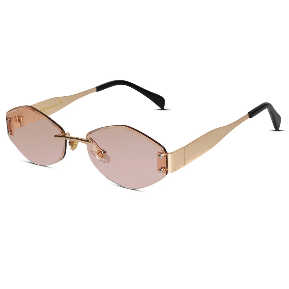 Hexa Gold Green Rimless Sunglasses