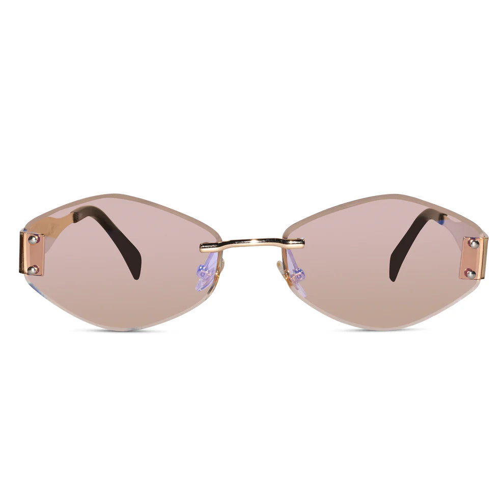 Hexa Gold Green Rimless Sunglasses