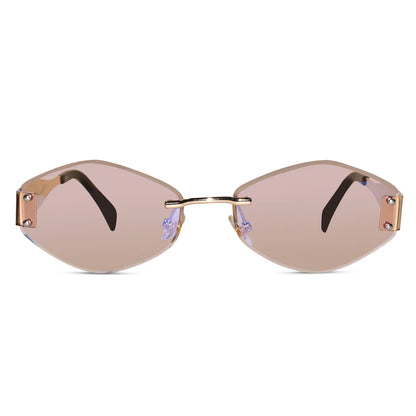 Hexa Gold Green Rimless Sunglasses