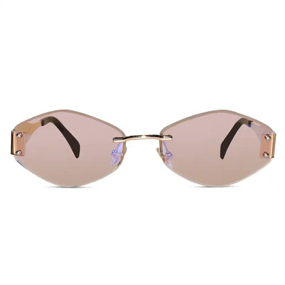 Hexa Gold Green Rimless Sunglasses