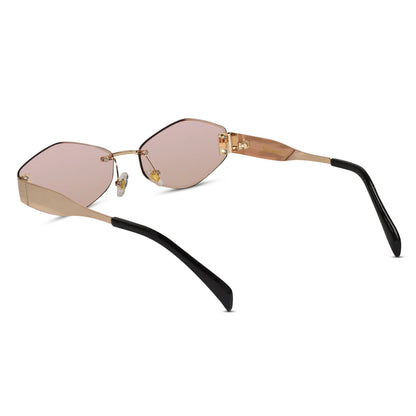 Hexa Gold Green Rimless Sunglasses