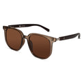 Lenskandy rectangle brow sunglasses for men in earthy tones with wood-finish temples and 100% UVA/UVB protection.