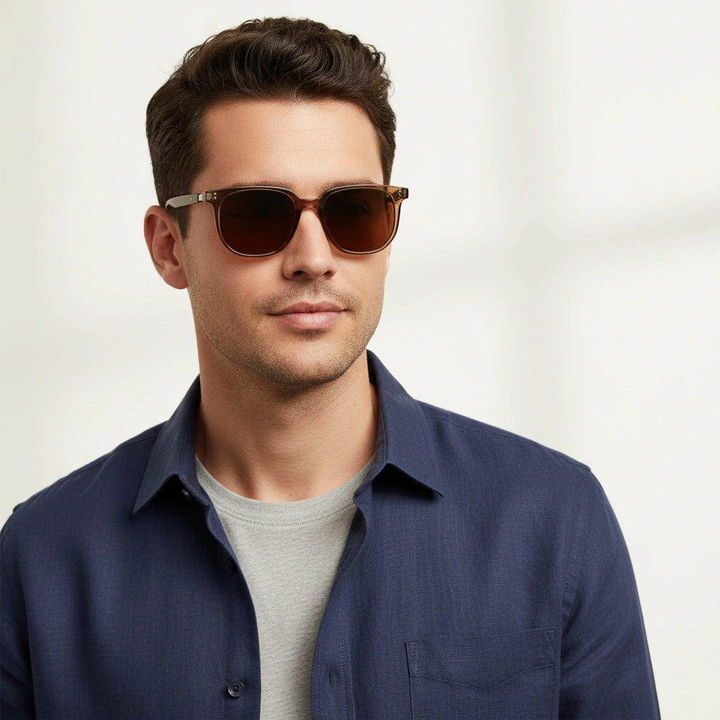 Hexagonal Brown Sunglasses For men LKS3591-BRN
