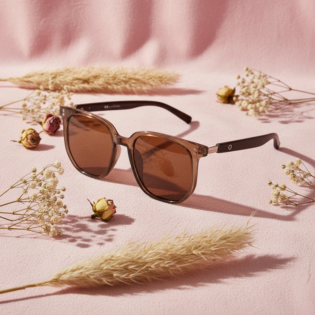 Hexagonal Brown Sunglasses For men LKS3591-BRN