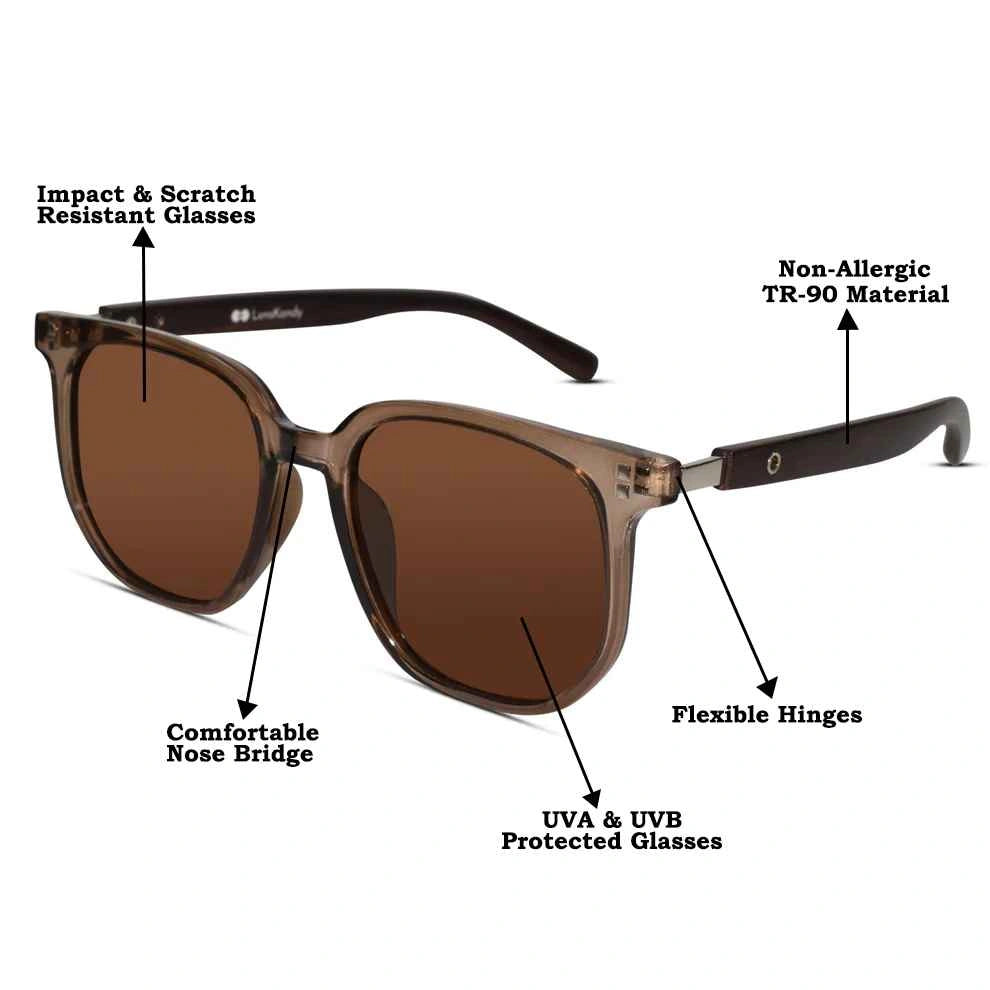 Hexagonal Brown Sunglasses For men LKS3591-BRN