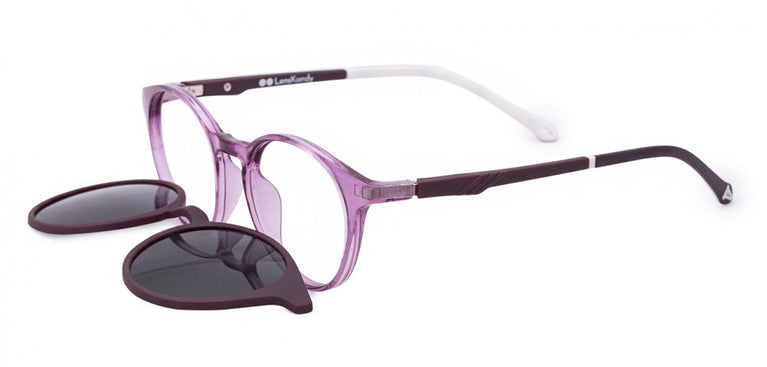 Crystal Purple Full Rim Round Clip on Eyeglasses ( 8-12 Yrs )