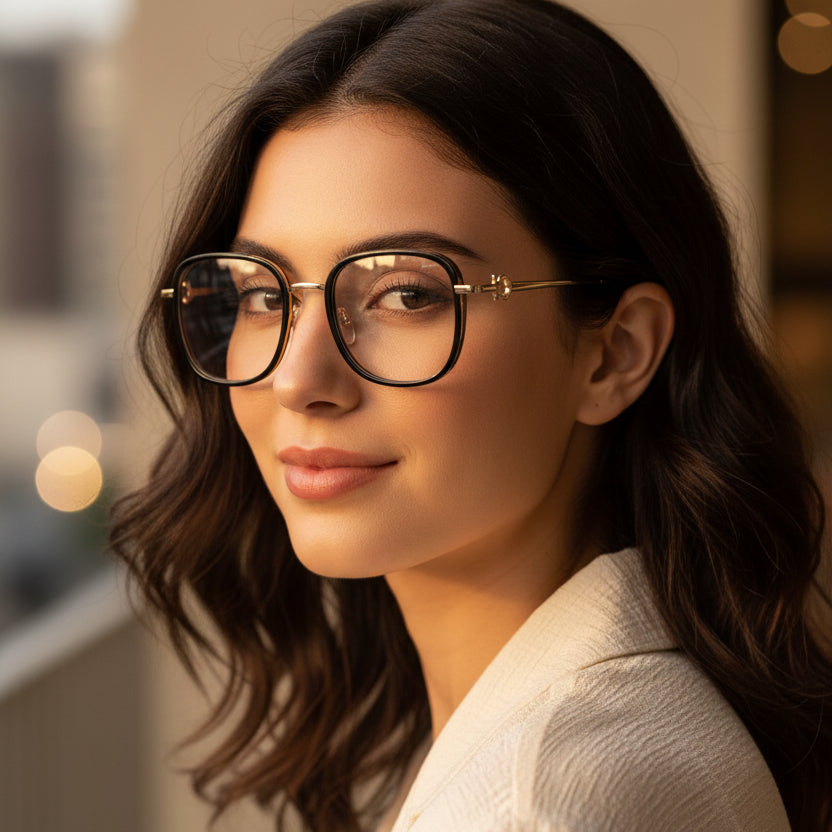 Designer Gold Square Metal Eyeglasses For Women LKE2312-BLK