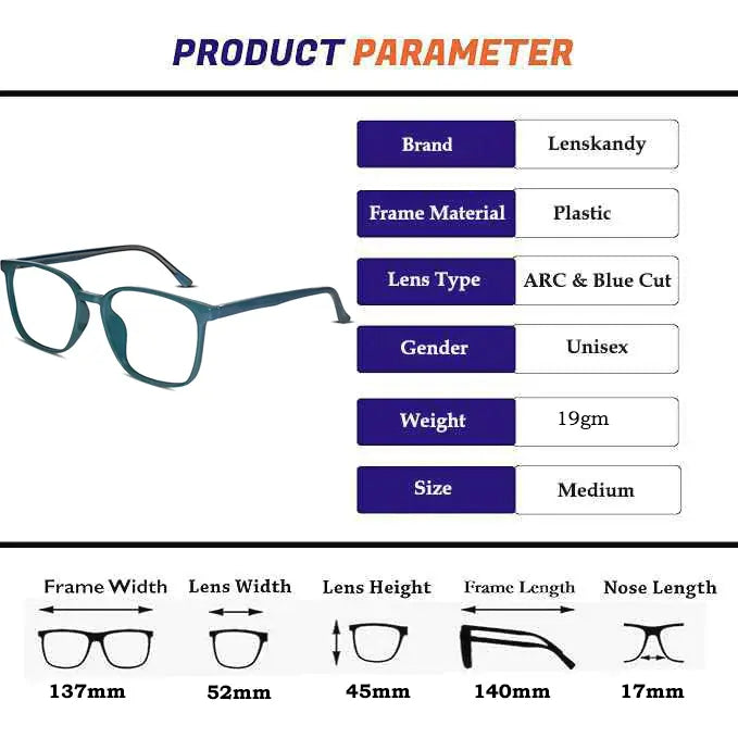 Shiny Aqua Blue Square Antiglare Computer Glasses