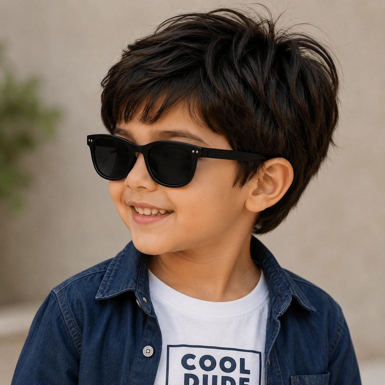 Kids Black Square Sunglasses For Girls & Boy LKKS-809-BLK