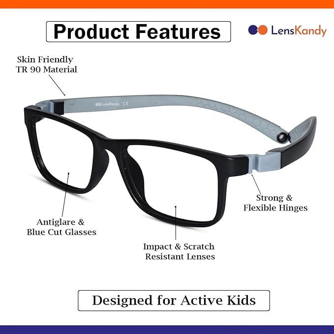 Kids Flexible Gray Computer Glasses For Kids LKEKTR52-BLK