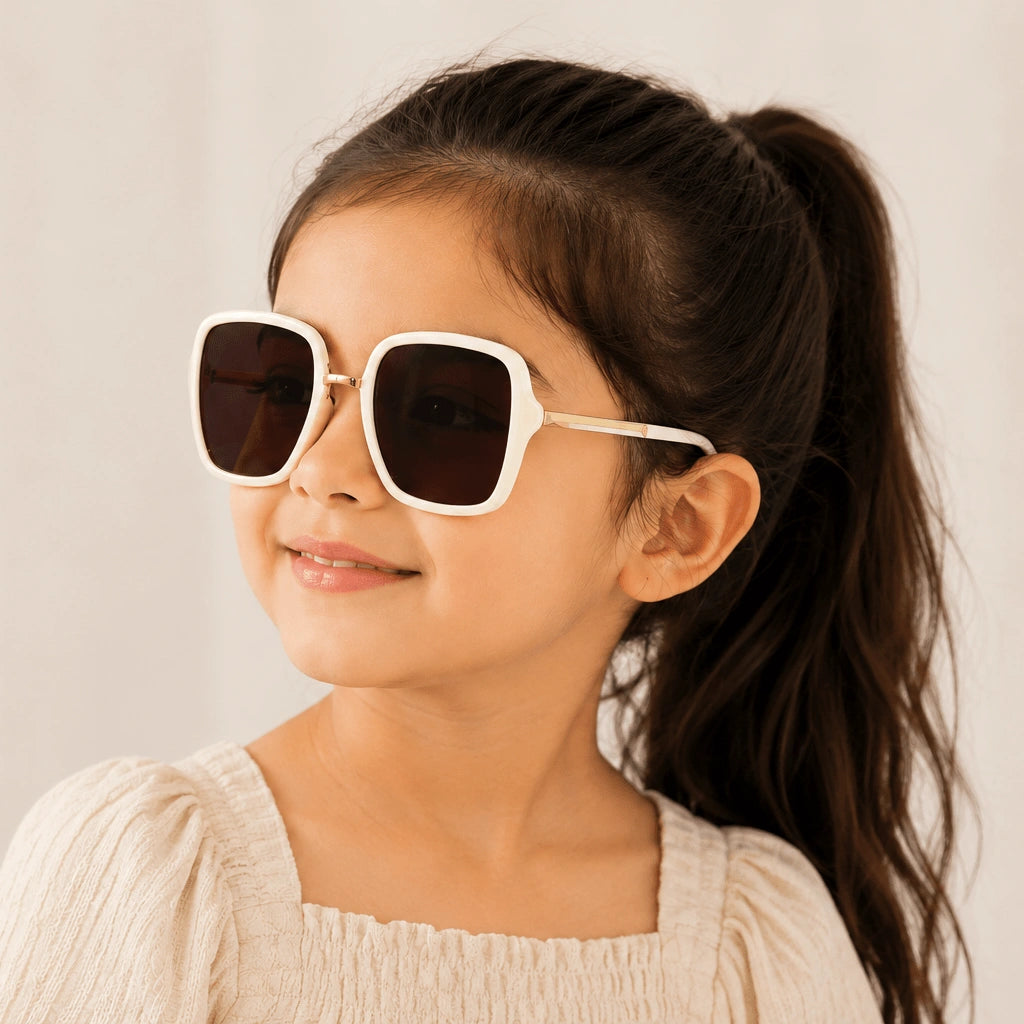 Kids Square Brown Lens Stylish Sunglasses For Girls & Boy LKKS-8636-White
