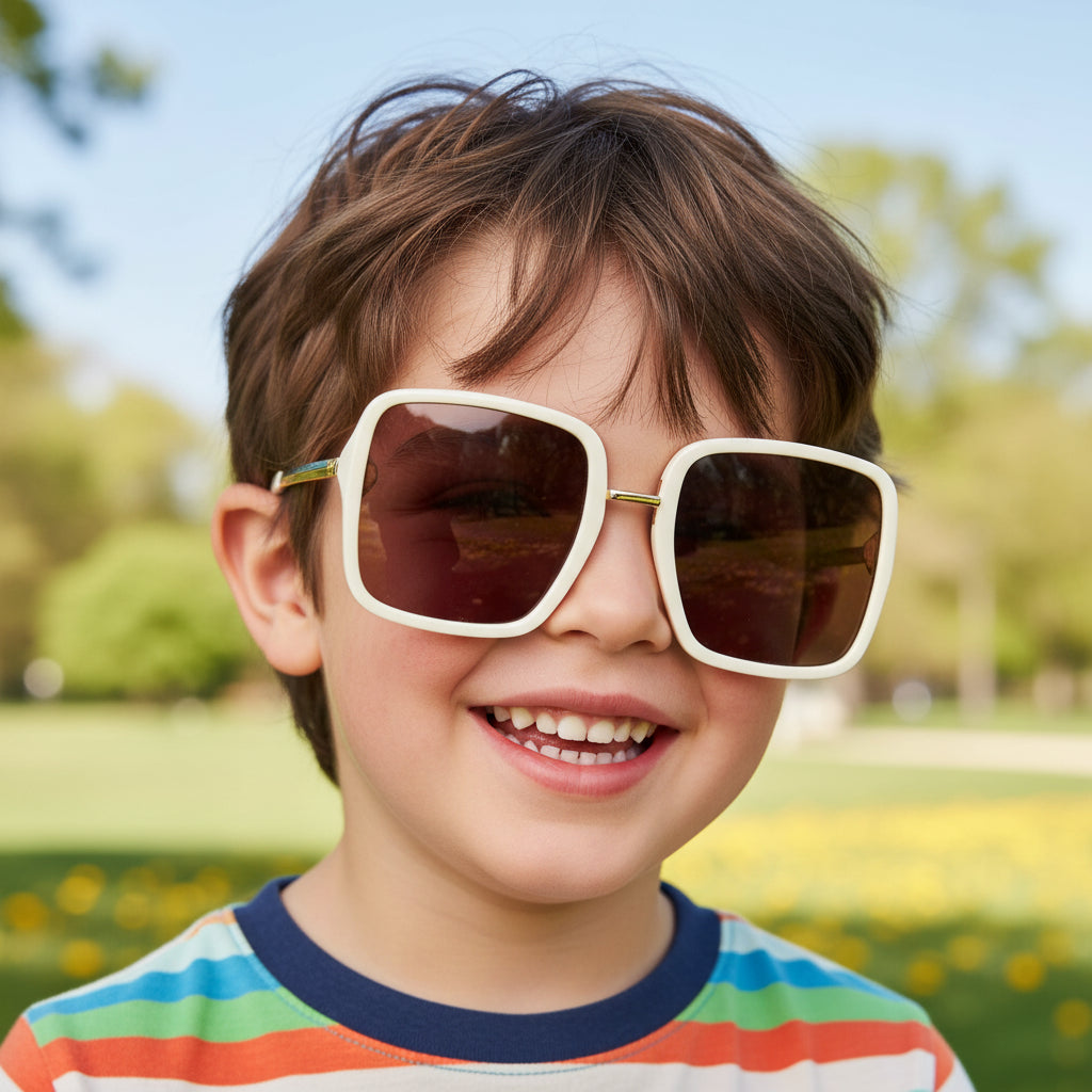 Kids Square Brown Lens Stylish Sunglasses For Girls & Boy LKKS-8636-White
