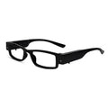 Angled view of black frame LED light reading glasses , highlighting the built-in illumination feature for spectacles with lights.
