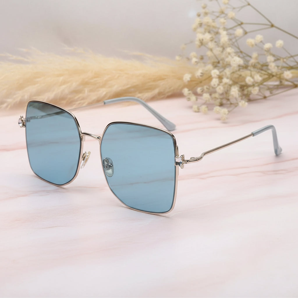 STAR | Metal Sleek Oversize Square Sunglasses For Women ELS7514-BLU