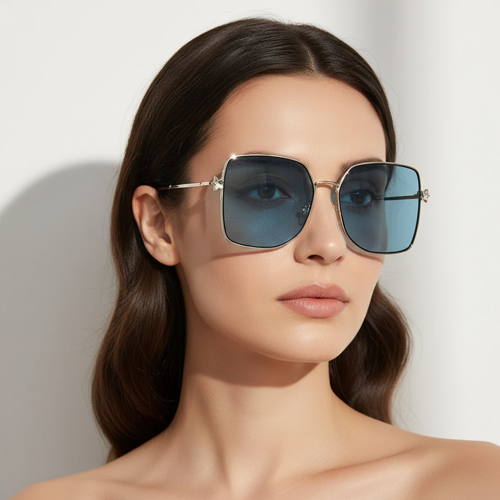 STAR | Metal Sleek Oversize Square Sunglasses For Women ELS7514-BLU