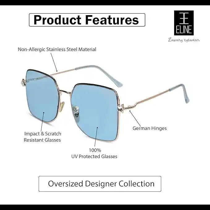 STAR | Metal Sleek Oversize Square Sunglasses For Women ELS7514-BLU