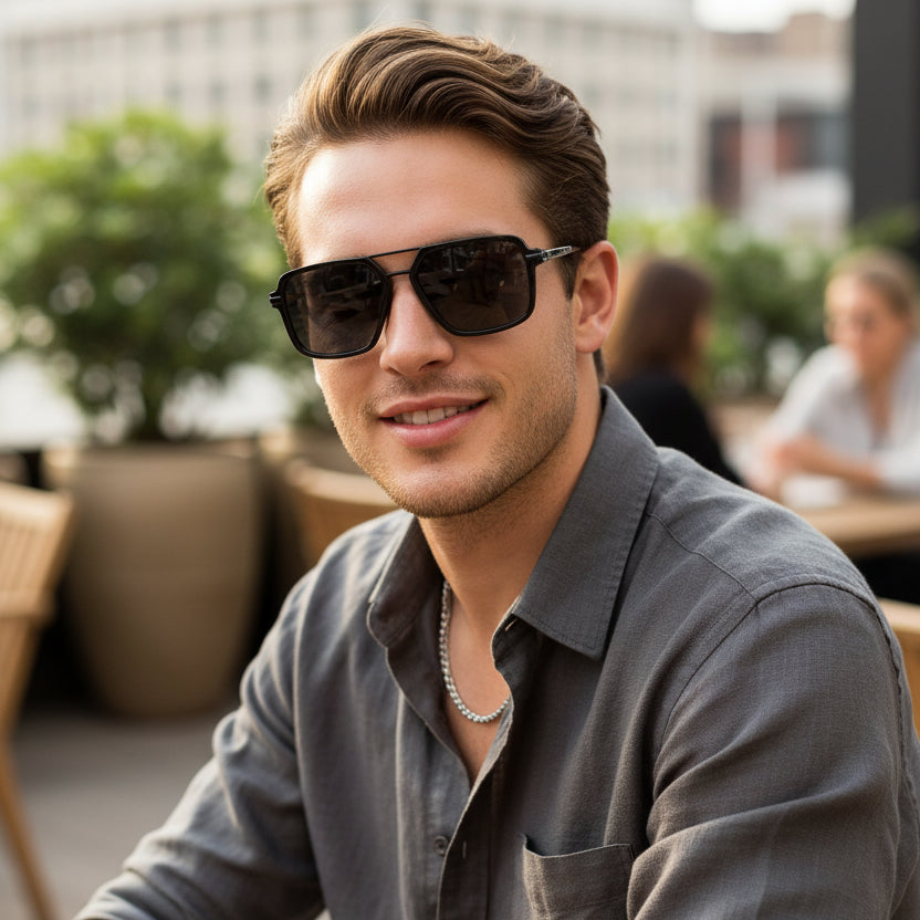 Luxury Black Rectangular Sunglasses for Men LKS3608P-BLK
