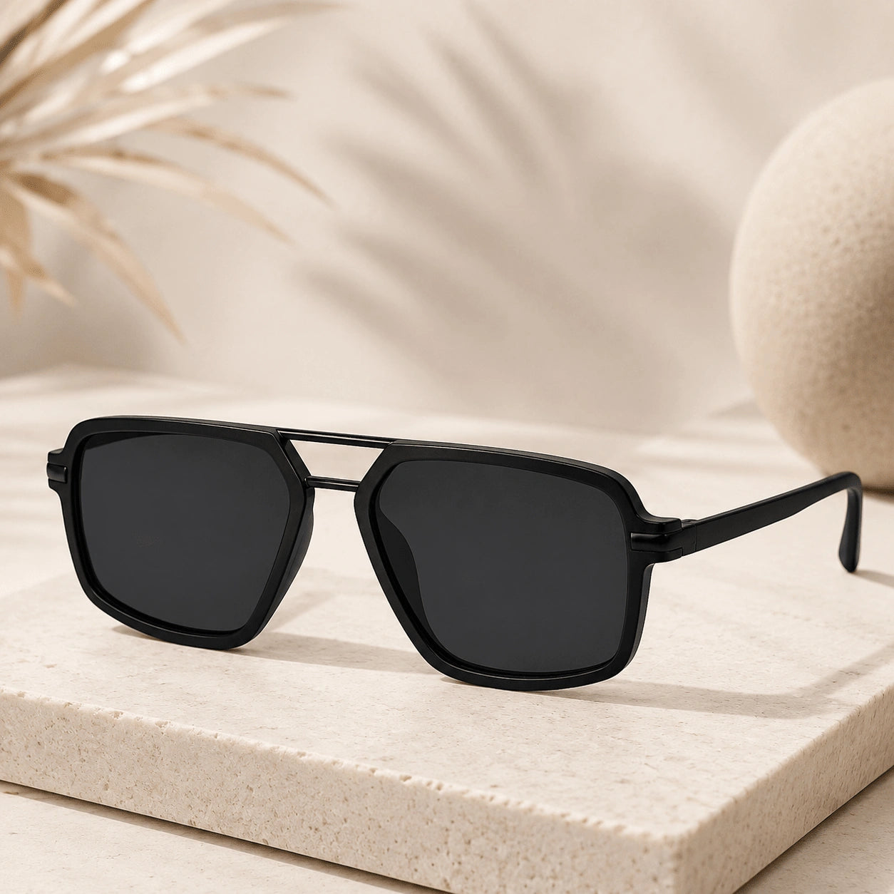 Luxury Black Rectangular Sunglasses for Men LKS3608P-BLK
