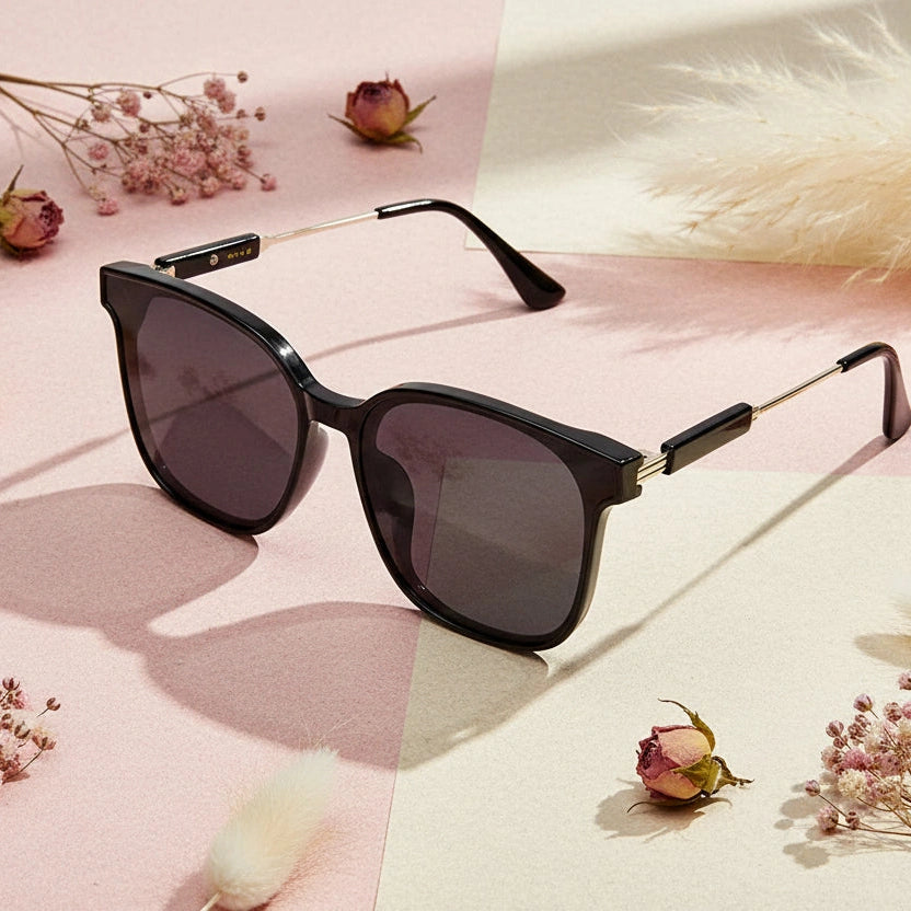 Luxury Black Square Sunglasses For Women ELS2956-BLK