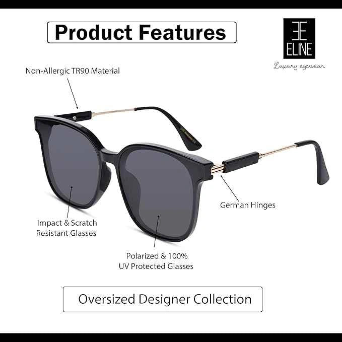 Luxury Black Square Sunglasses For Women ELS2956-BLK