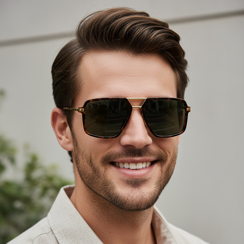 Luxury Brown Rectangular Sunglasses for Men LKS3608P-BRN