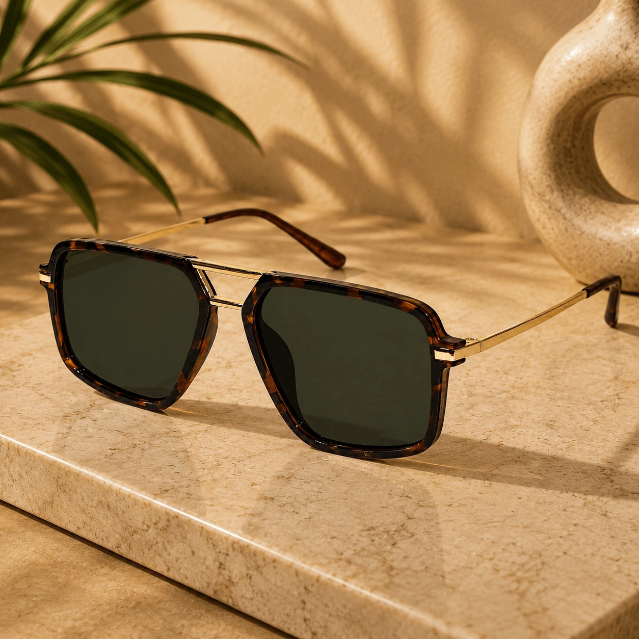 Luxury Brown Rectangular Sunglasses for Men LKS3608P-BRN