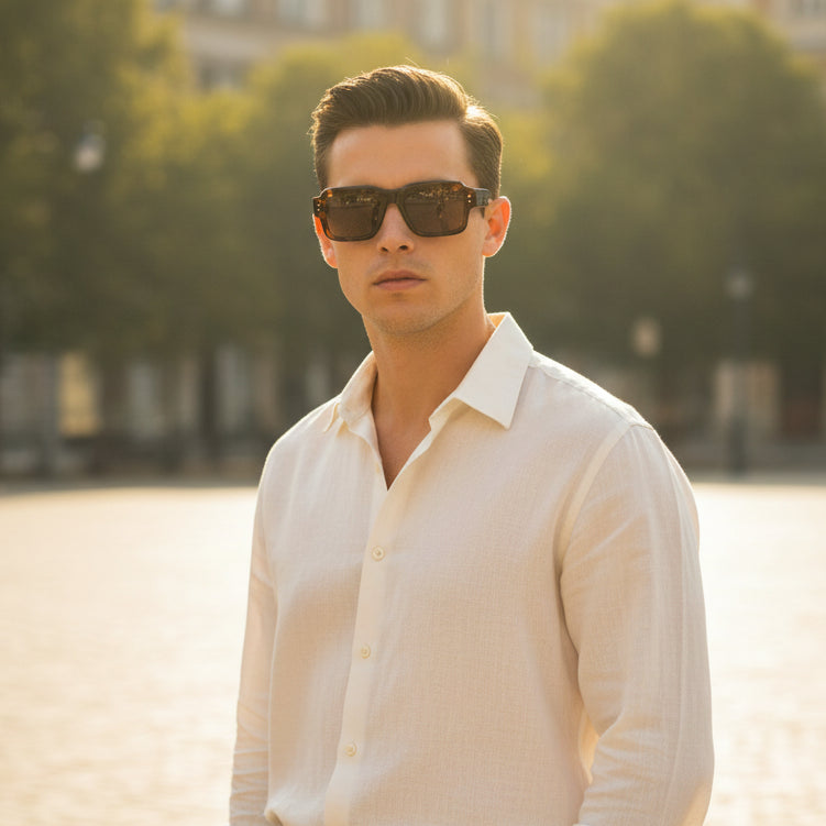 Luxury Brown Rectangular Sunglasses for Men & Women ELSZ8830-BRN