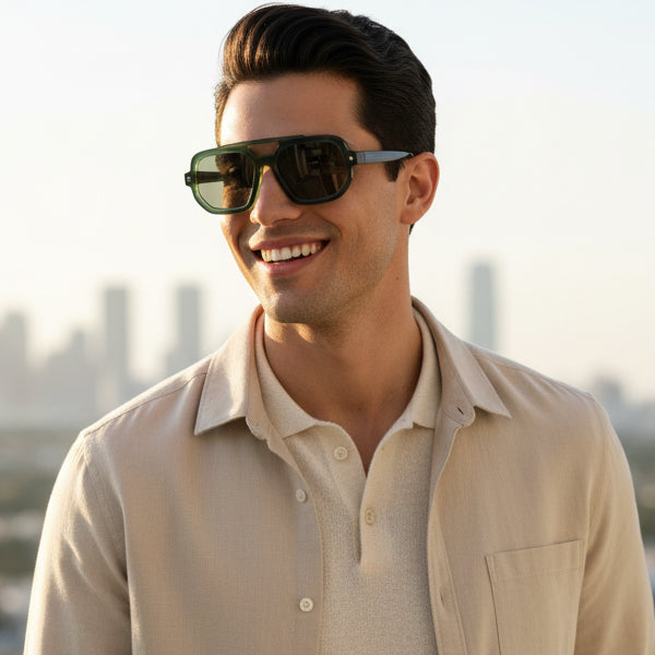 Luxury Matt Green Rectangular Sunglasses For Men & Women ELSSZ8822-GRN