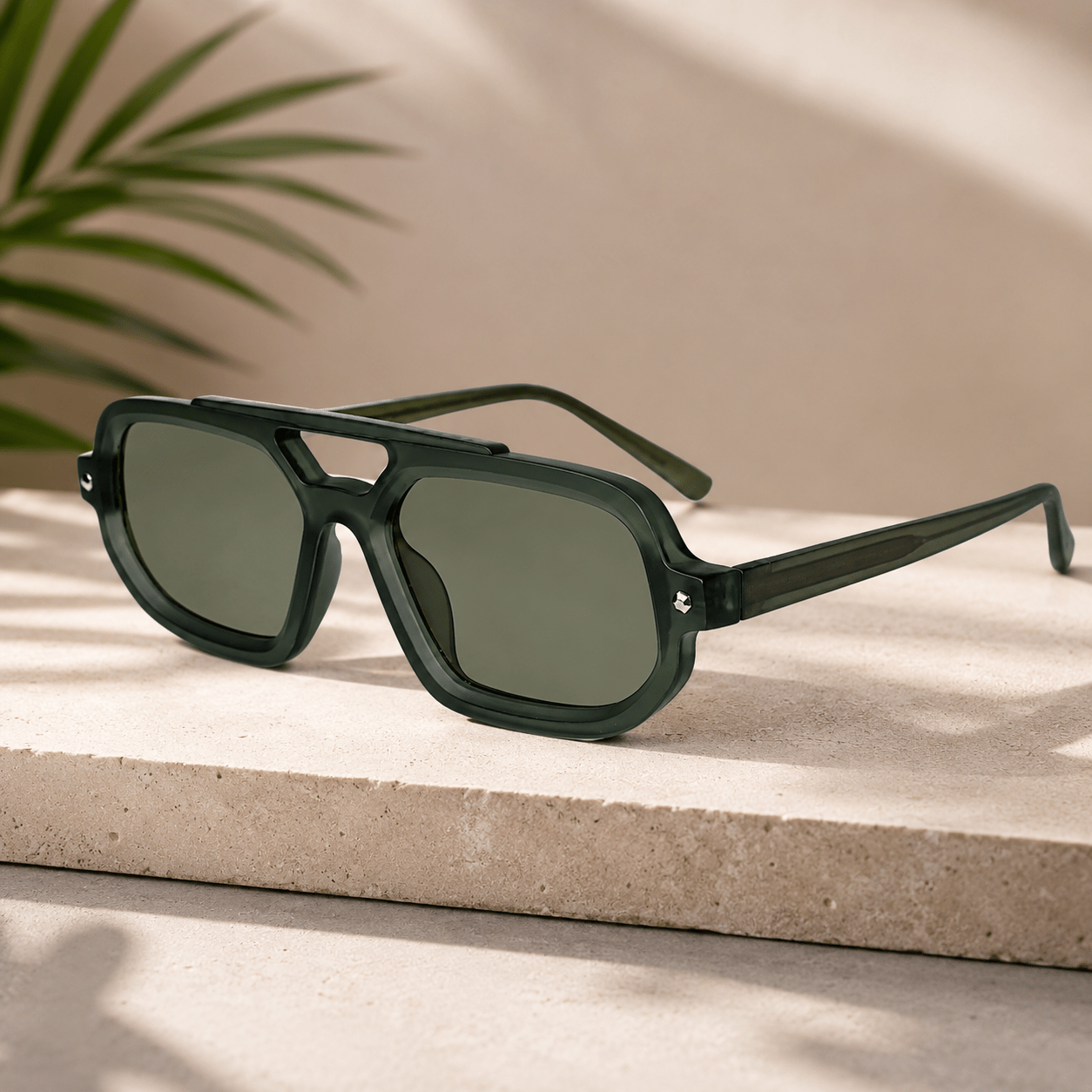 Luxury Matt Green Rectangular Sunglasses For Men & Women ELSSZ8822-GRN