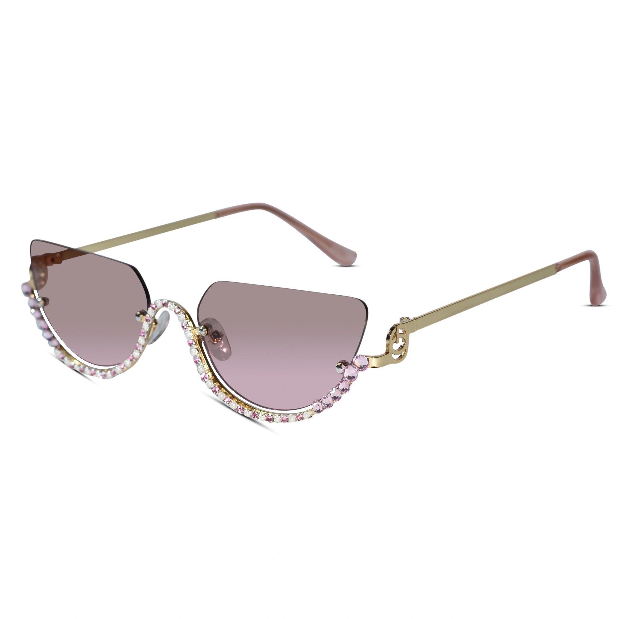 Luxury Rimless Cateye Sunglasses for Women ELS2026S021-Golden-Pink
