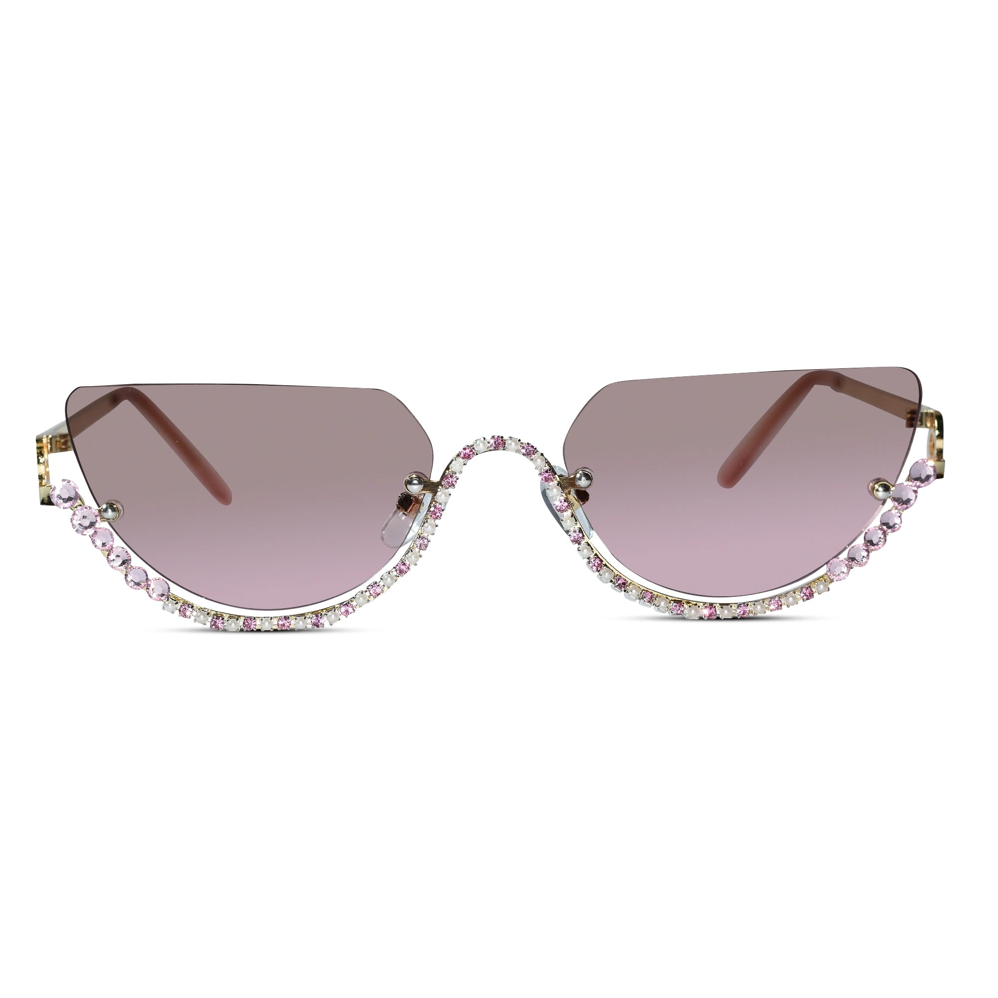 Luxury Rimless Cateye Sunglasses for Women ELS2026S021-Golden-Pink