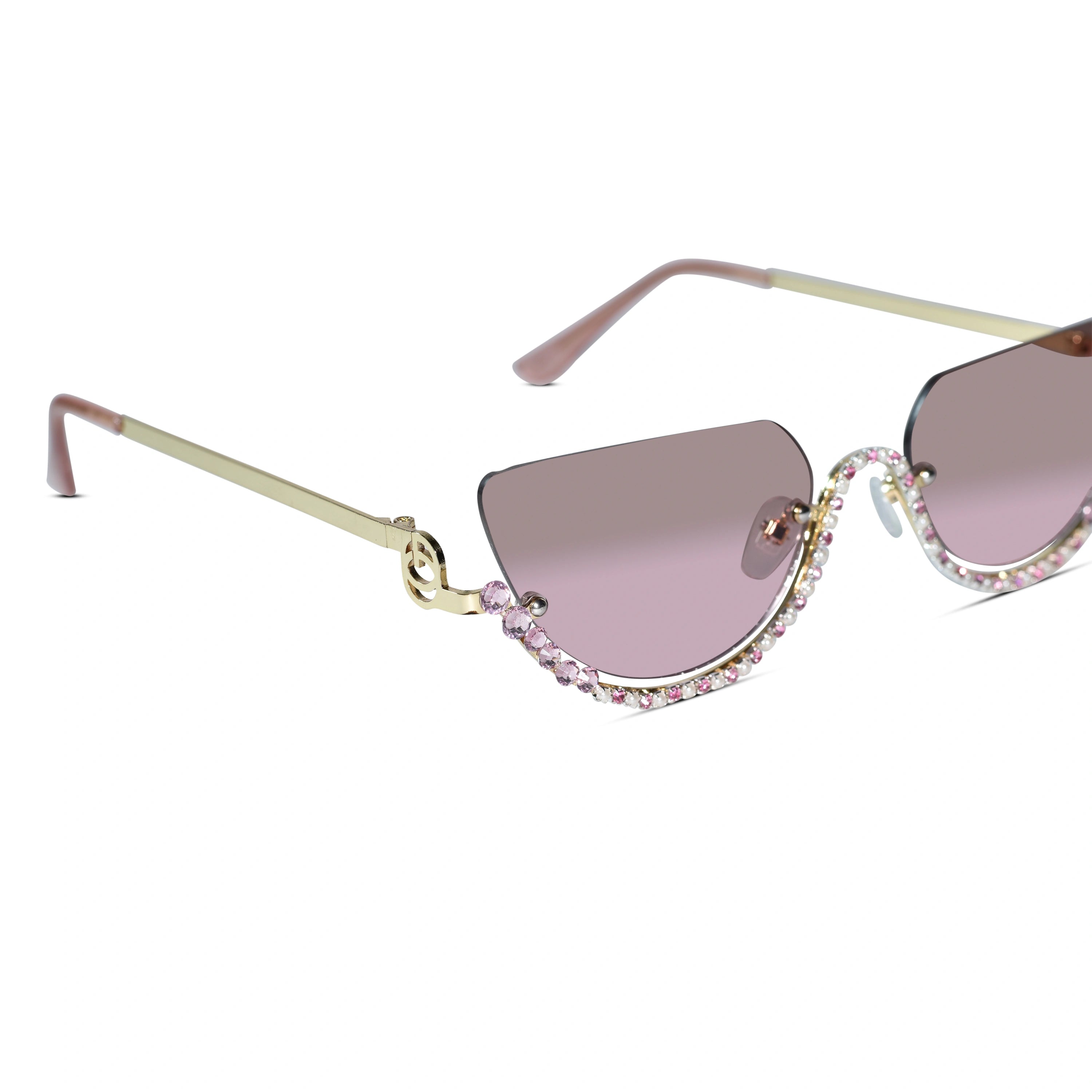 Luxury Rimless Cateye Sunglasses for Women ELS2026S021-Golden-Pink