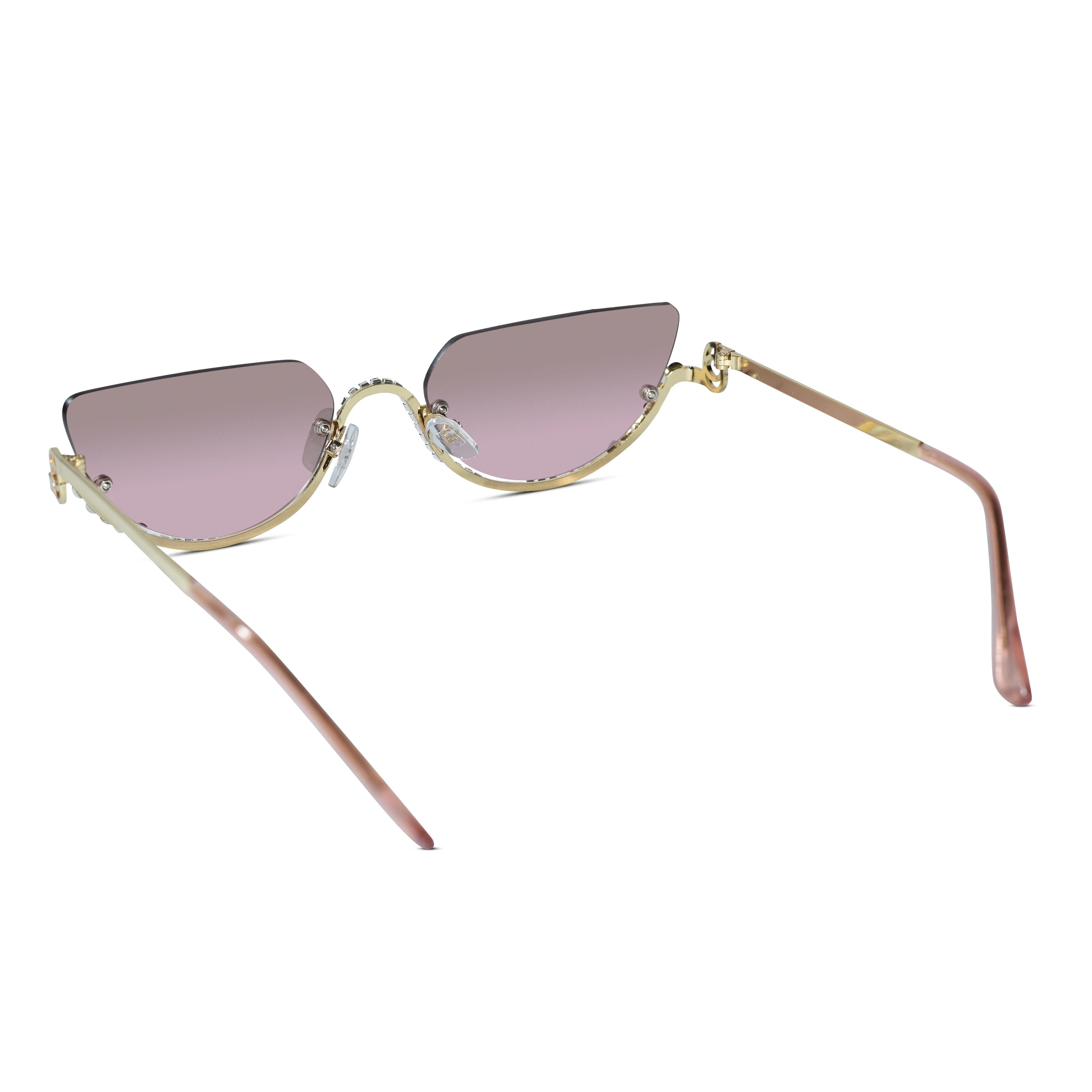 Luxury Rimless Cateye Sunglasses for Women ELS2026S021-Golden-Pink