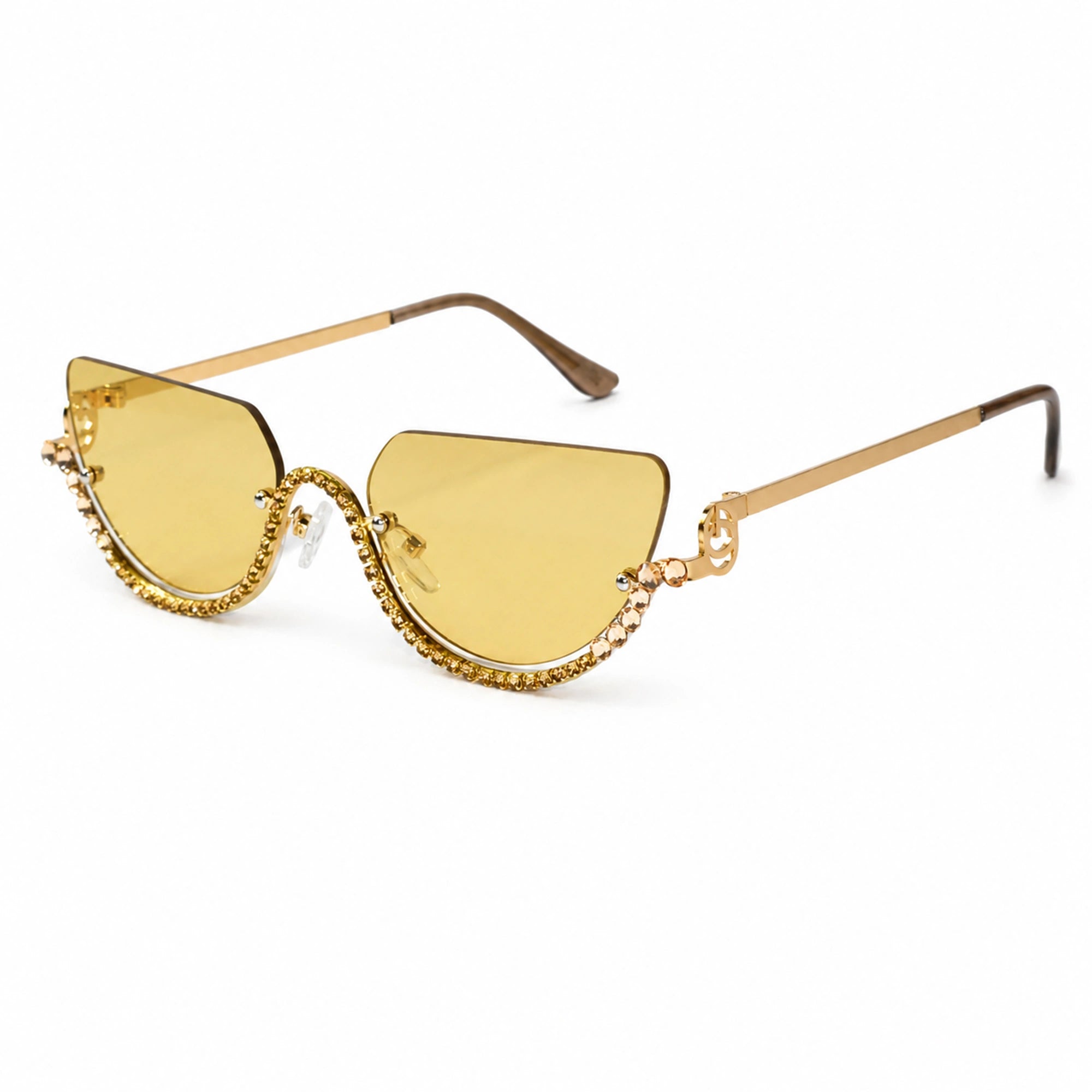Luxury Rimless Cateye Sunglasses for Women ELS2026S021-Golden-Yellow