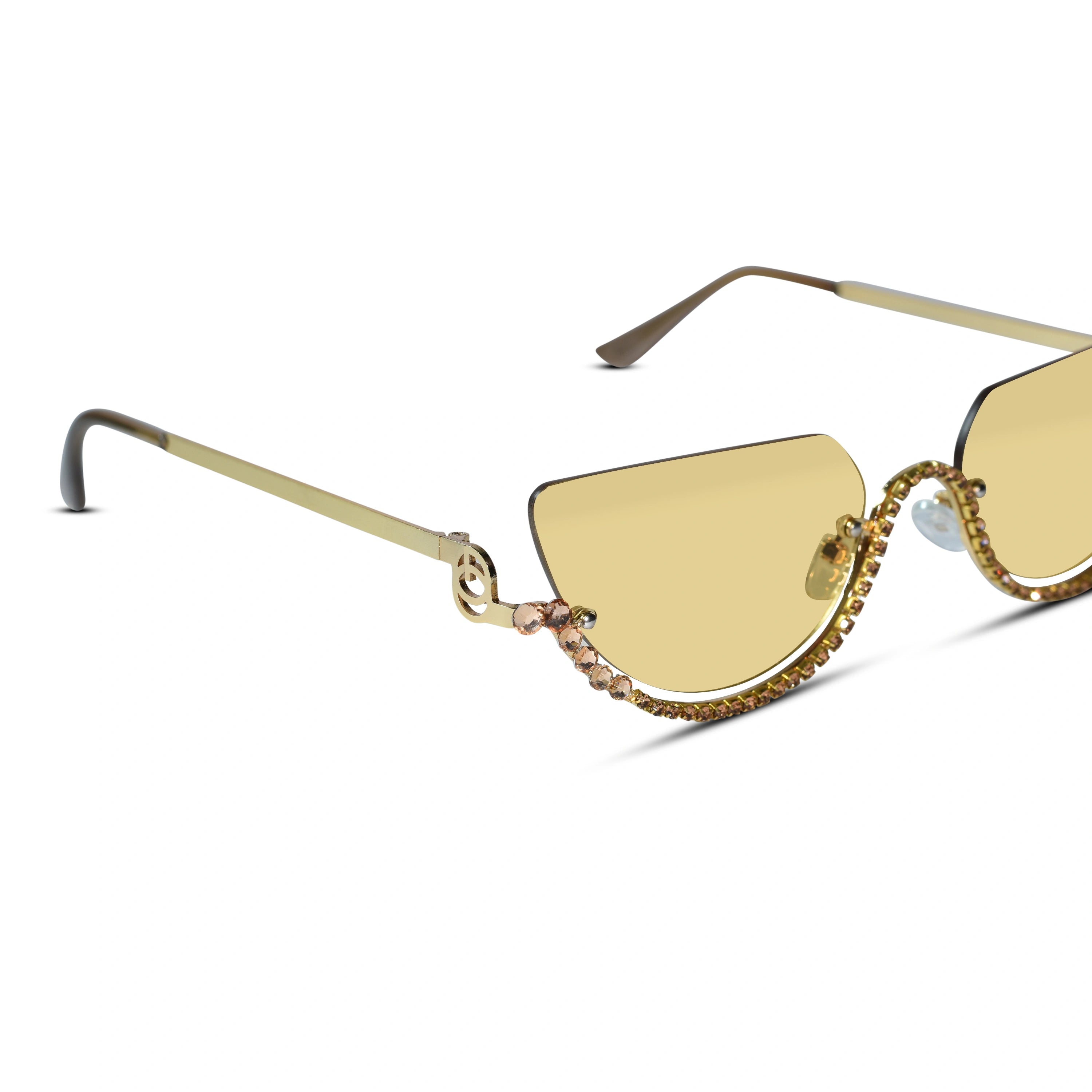 Luxury Rimless Cateye Sunglasses for Women ELS2026S021-Golden-Yellow