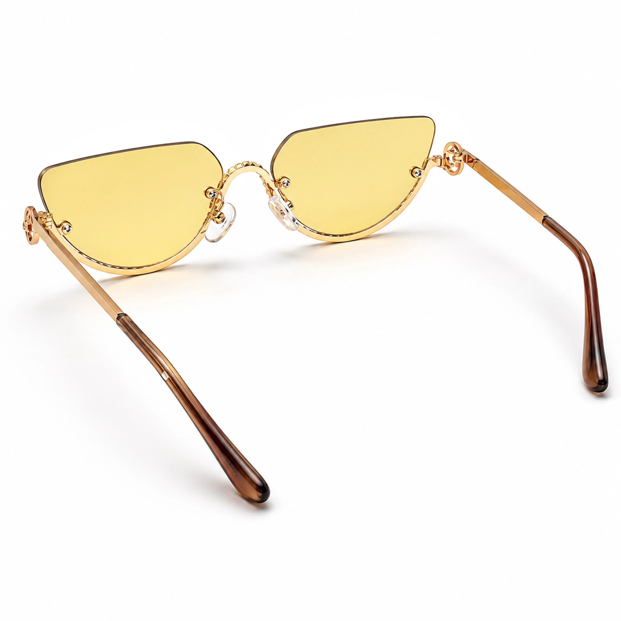 Luxury Rimless Cateye Sunglasses for Women ELS2026S021-Golden-Yellow
