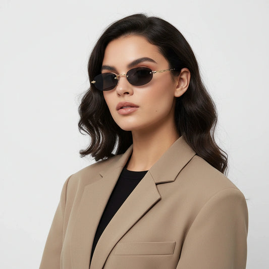 Luxury Rimless Oval Sunglasses for Men & Women ELS2541-BLK-Gold