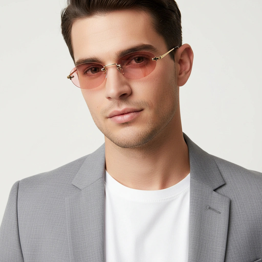 Luxury Rimless Oval Sunglasses for Men & Women ELS2541-Pink