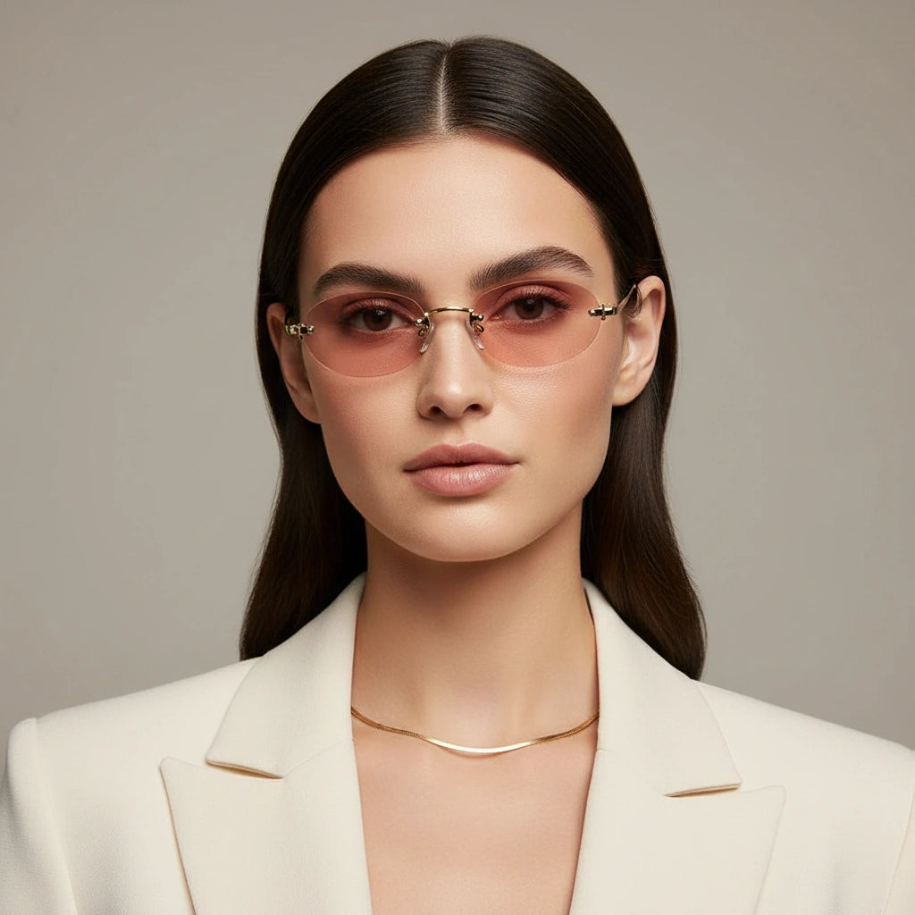 Luxury Rimless Oval Sunglasses for Men & Women ELS2541-Pink