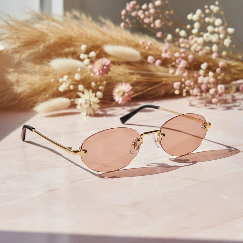 Luxury Rimless Oval Sunglasses for Men & Women ELS2541-Pink