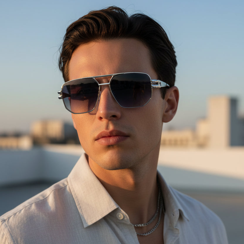Luxury Silver Rectangular Sunglasses for Men LKS2708-SLVR