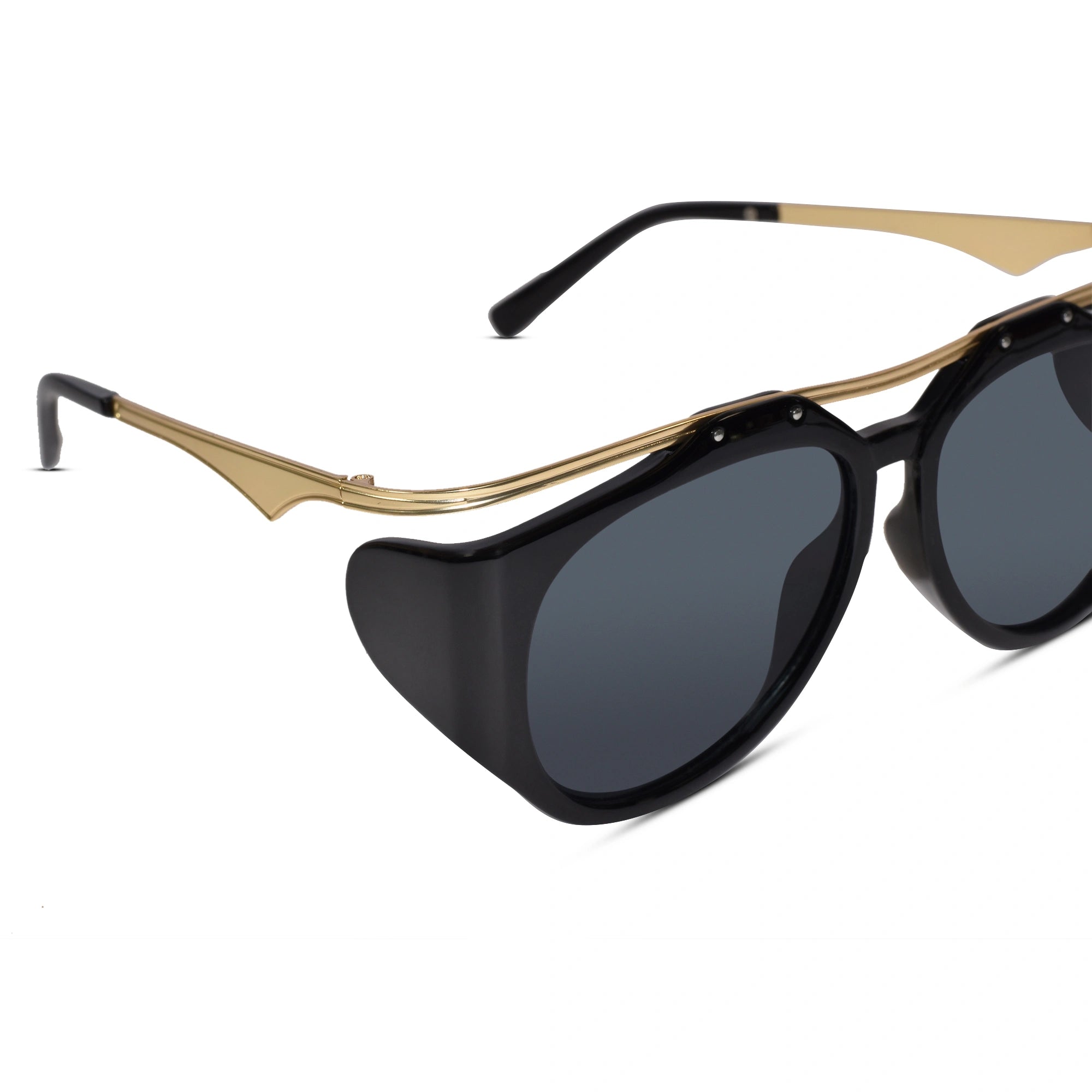 Golden Black Oversized Aviator Sunglasses for Women And Men-ELS3015-BLK