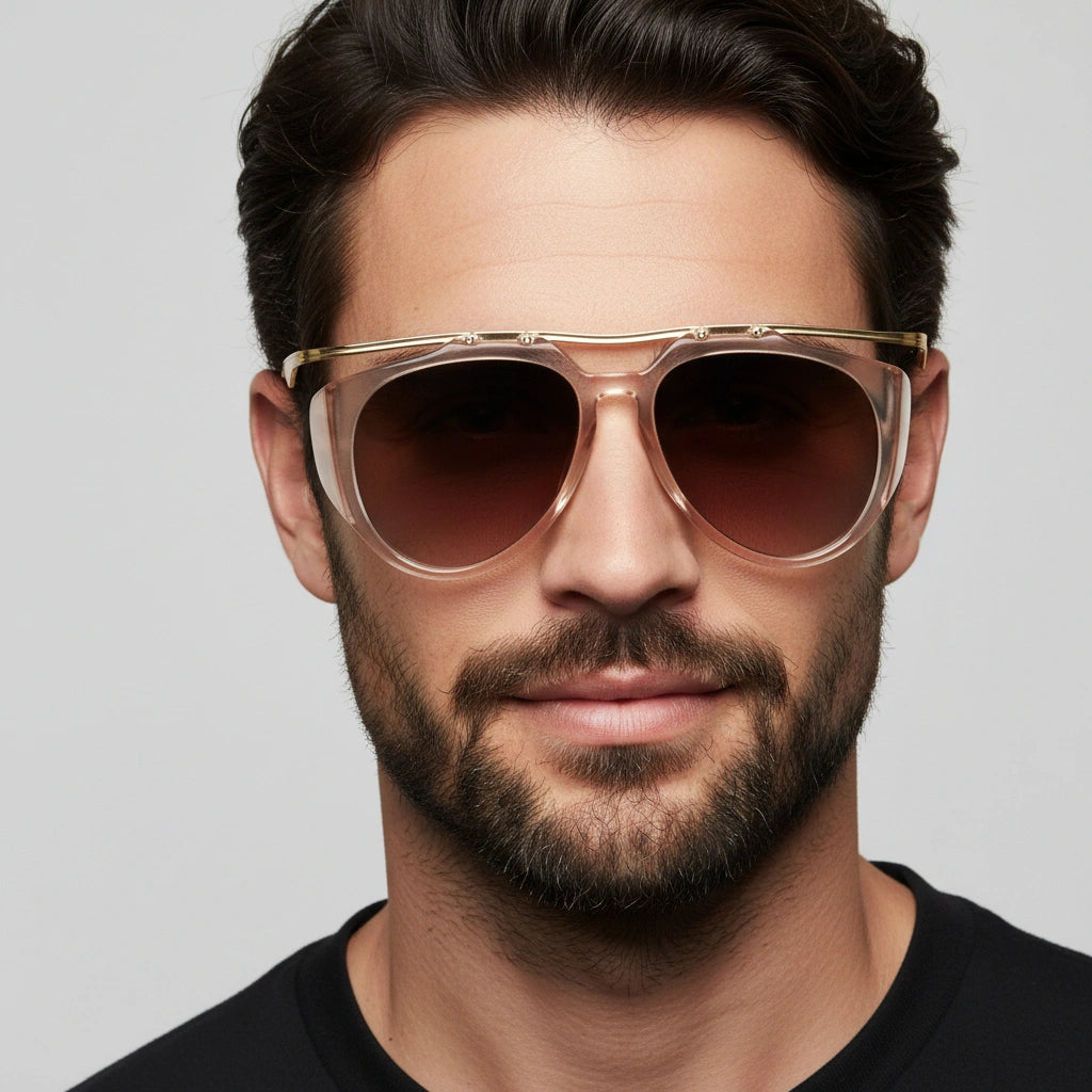 Luxury Transparent Oversized Aviator Sunglasses for Women And Men-ELS3015-BRN
