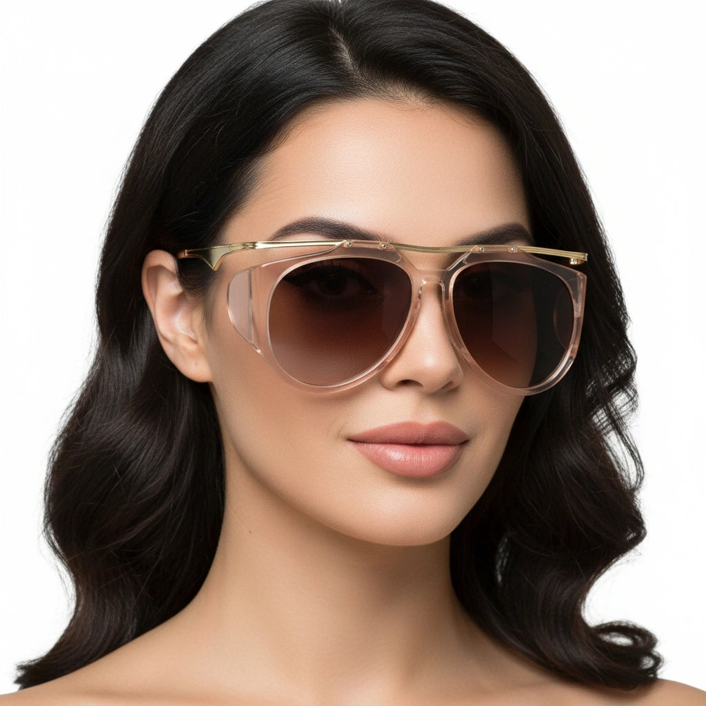 Luxury Transparent Oversized Aviator Sunglasses for Women And Men-ELS3015-BRN