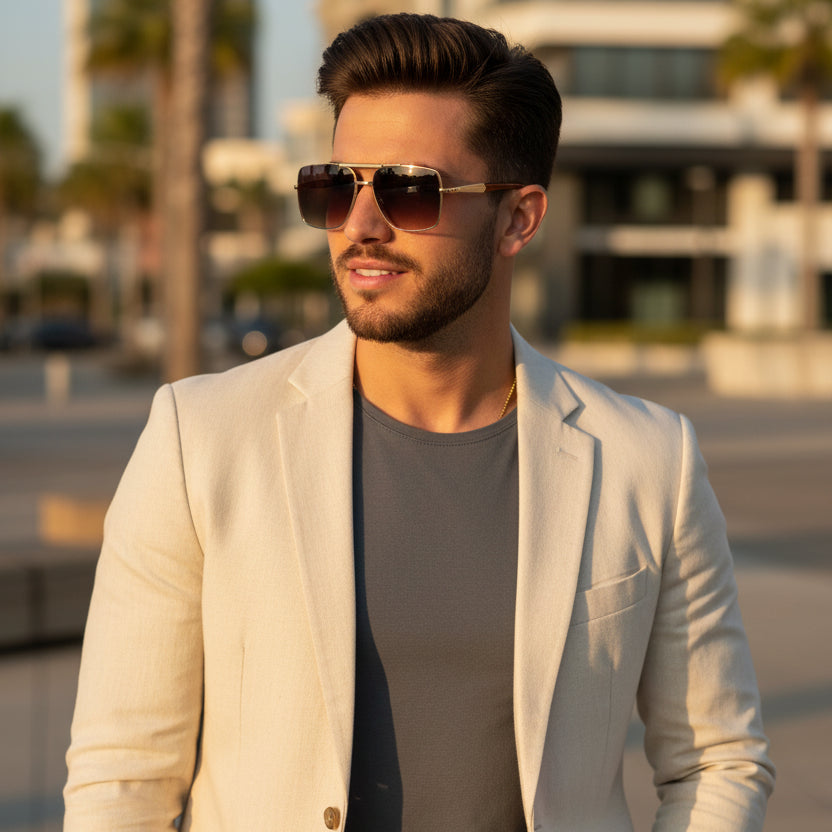 Luxury White Rectangular Sunglasses for Men LKS2528-WHT