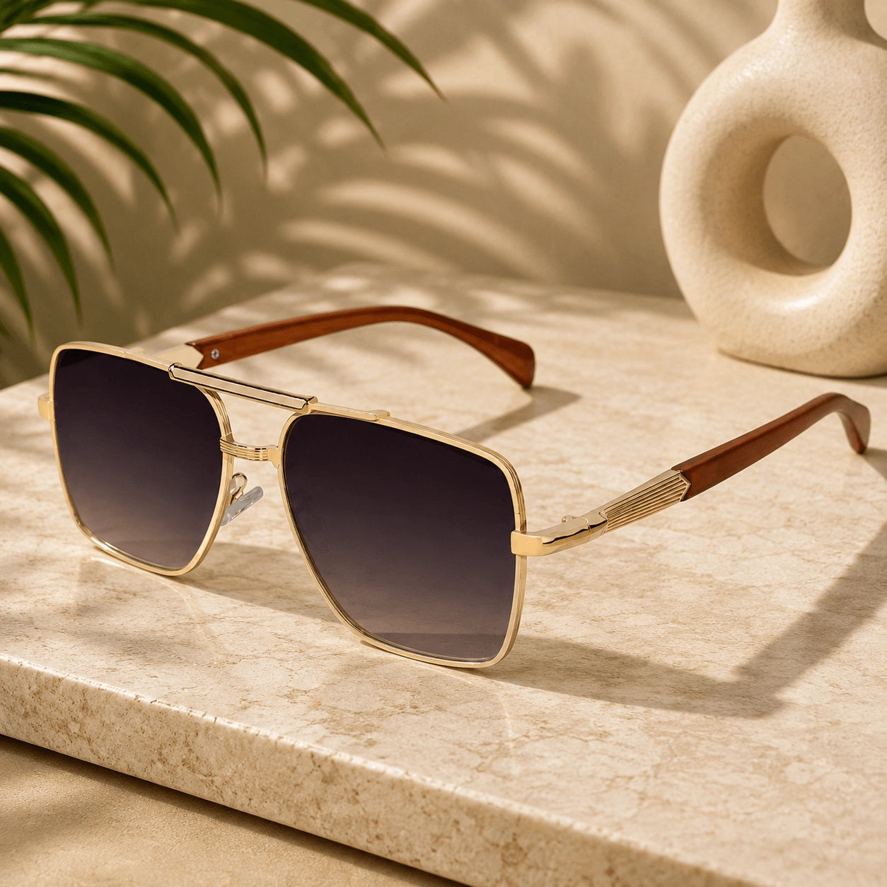 Luxury White Rectangular Sunglasses for Men LKS2528-WHT