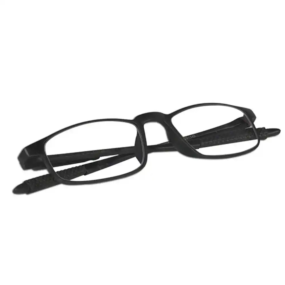 Front view of sleek unisex reading glasses online with clear lenses. Stylish and ultra lightweight design available when you shop for rectangular frames. Order now!!
